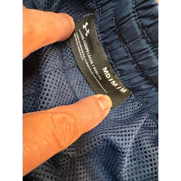 Under Armour Mens Track Pants Medium Navy & White Loose Fit Ankle Zip - Picture 2 of 6